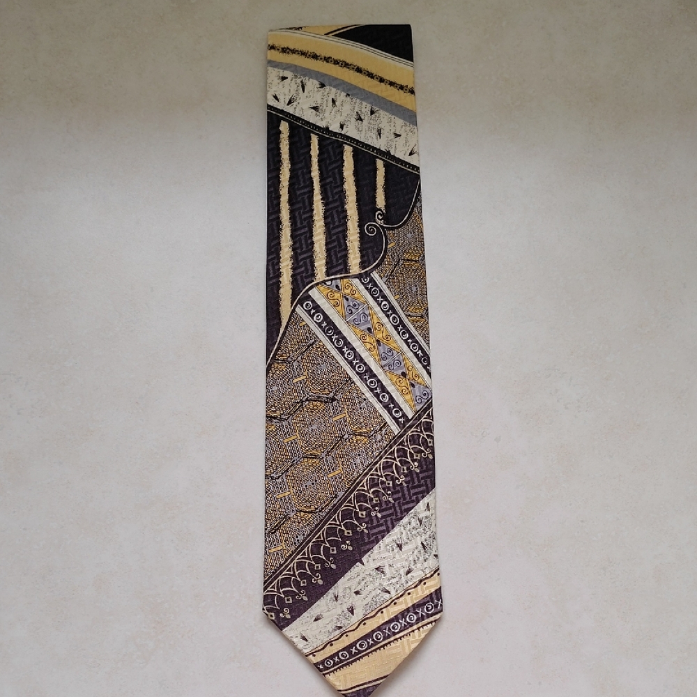 Black and Gold Geometric Tie with Art Deco Design